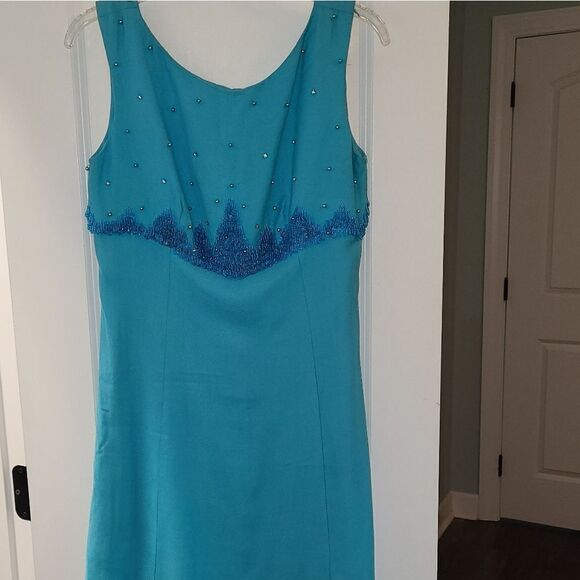Vintage Teal R&K Originals Beaded Sheath Dress - Picture 8 of 11